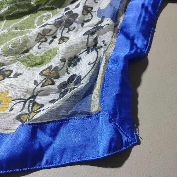 Shawl Wrap Scarf Satin Trim 90 x 42 Multicolor Sheer Floral Geometric Green Blue - Picture 9 of 11